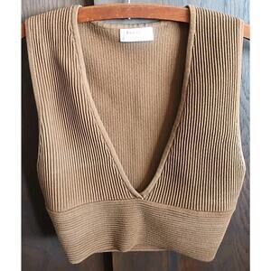 BABATON Brown Ribbed Deep V Neck Crop Top XS thick structured athletic stretch